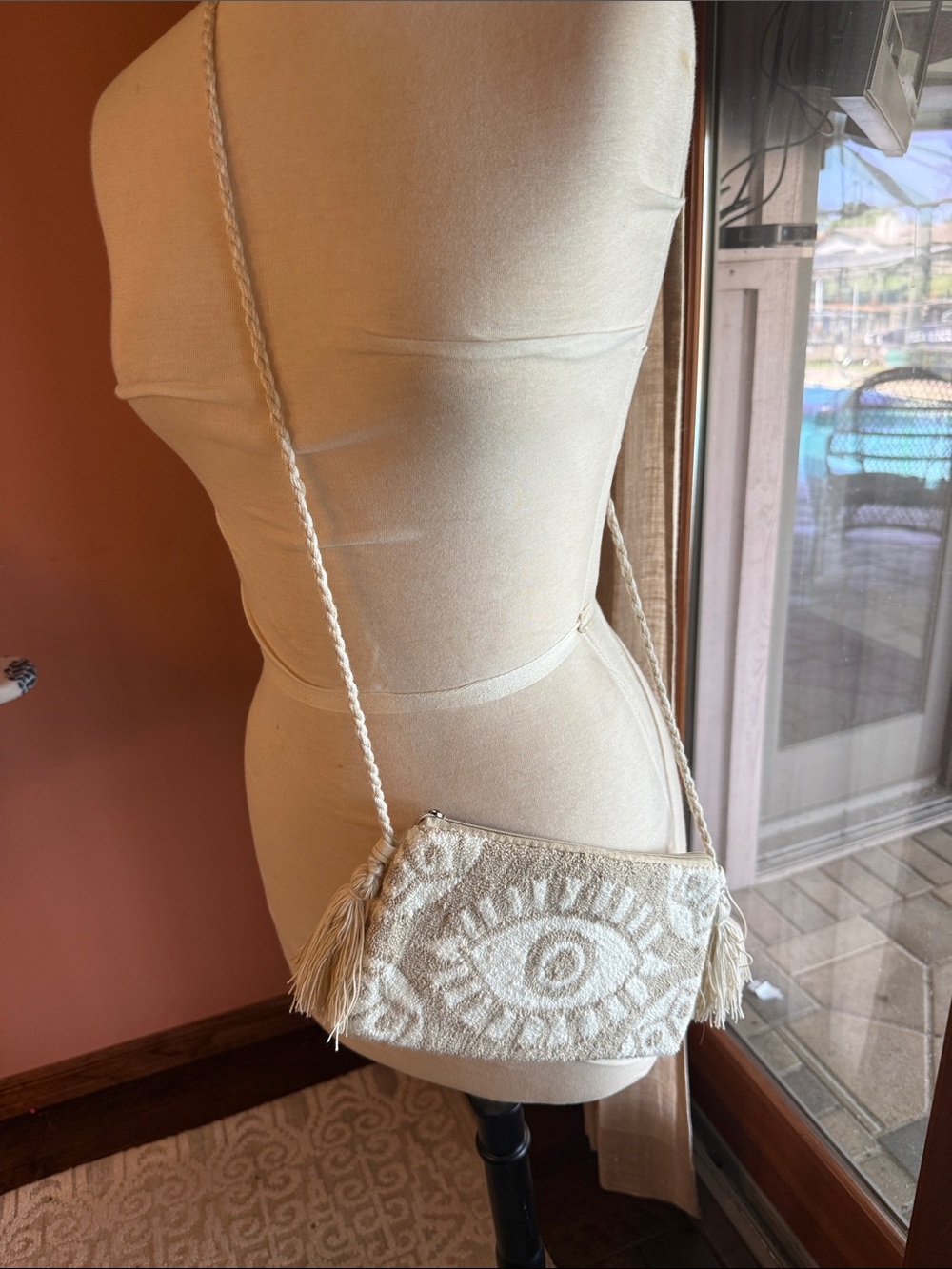 Boho Cream Eye-Pattern Crossbody Bag
